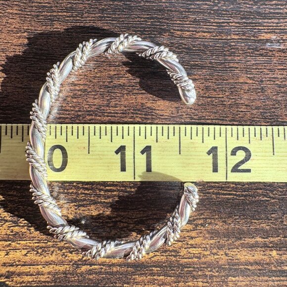 VTG Sterling Silver 925 Rope Wrap Design Open Cuff Bracelet Size 7.5" Fit - Picture 7 of 8